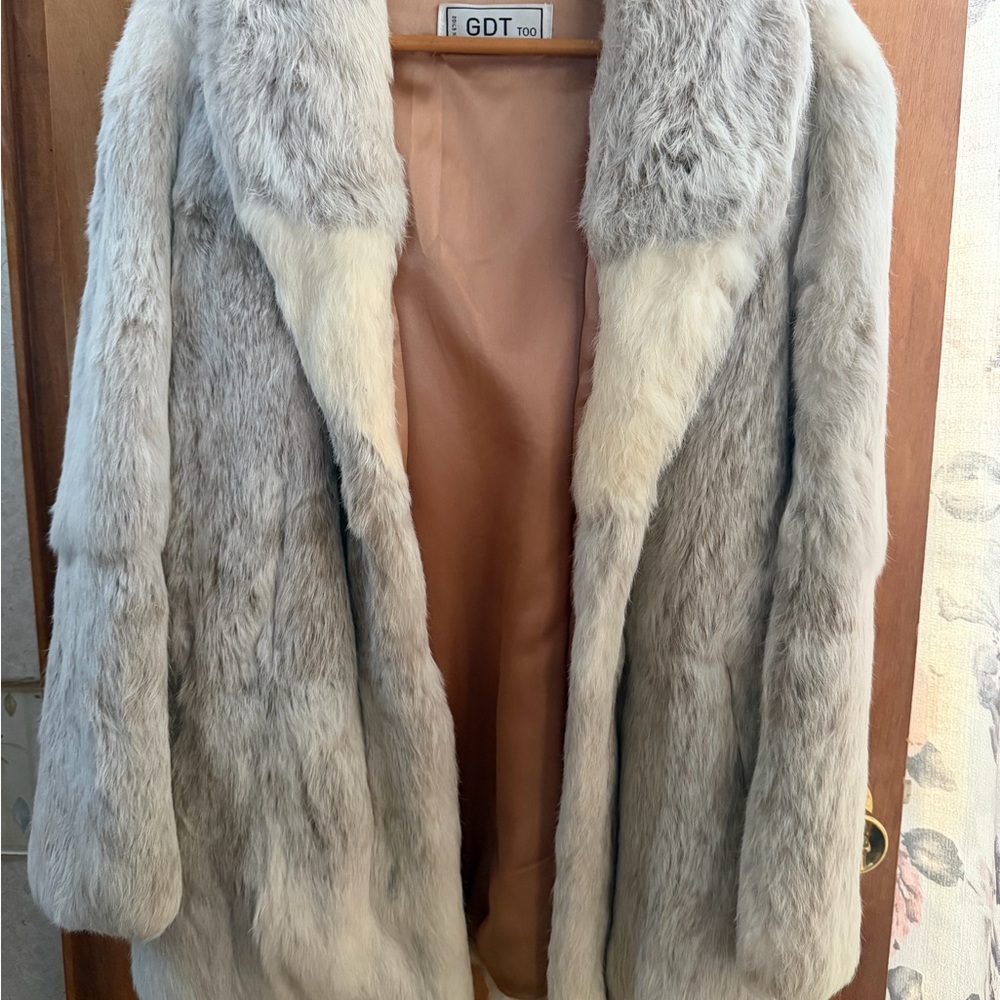 Luxury Light Gray Faux Fur Coat - Women